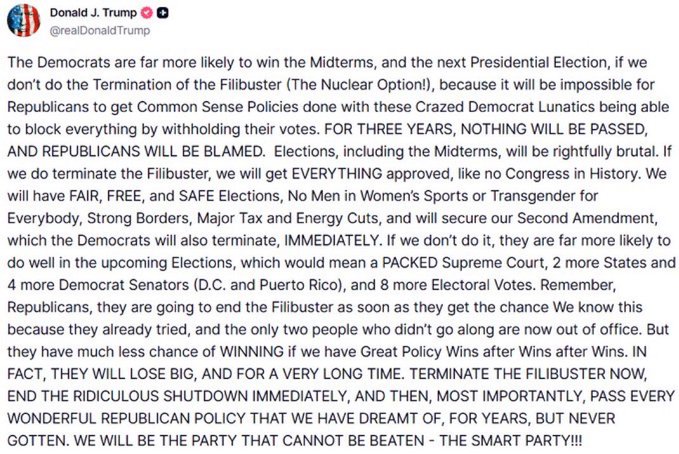 Illustrative photo for: Trump Calls to End Filibuster to Push Legislation Forward