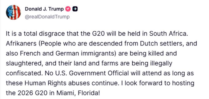 Illustrative photo for: Trump G20 boycott Afrikaner plight over land attacks