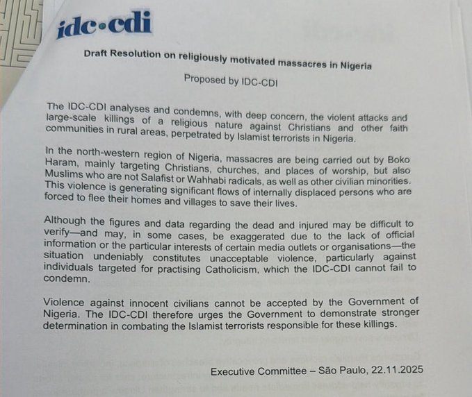 Illustrative photo for: IDCCDI Condemns Nigeria Islamist Violence, Urges Action