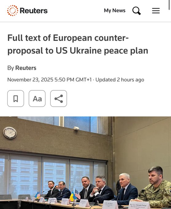 Illustrative photo for: Reuters Reveals European Peace Plan Proposal with 28 Points