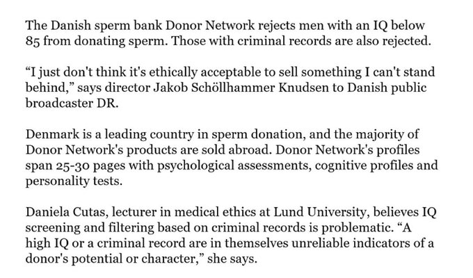 Illustrative photo for: Danish Sperm Bank IQ Selection: Donors with Scores Under 85