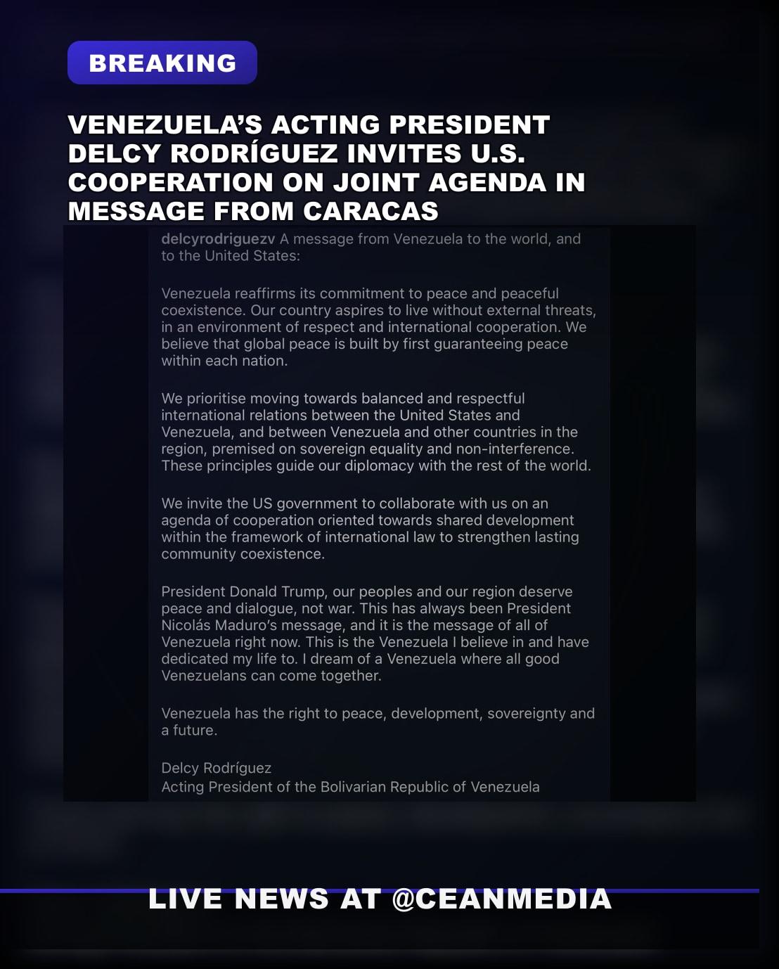 Illustrative photo for: Venezuelan US cooperation: Acting President Delcy Rodriguez