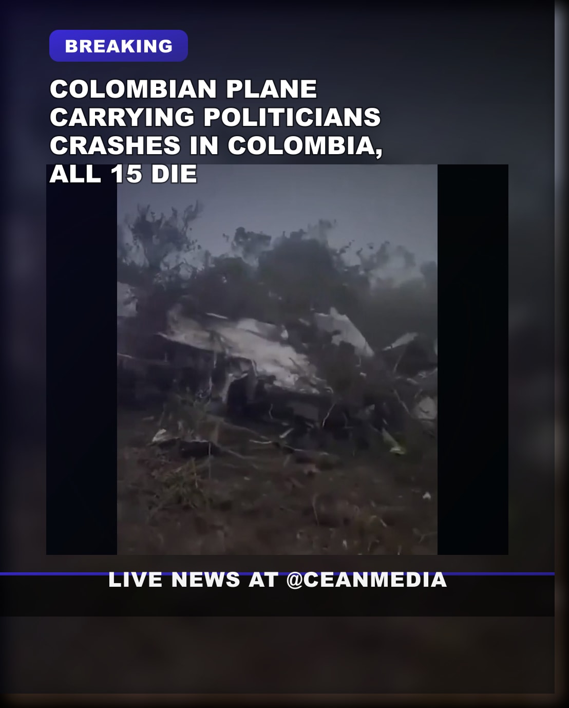 Illustrative photo for: Colombian plane crash kills 15, including 3 politicians