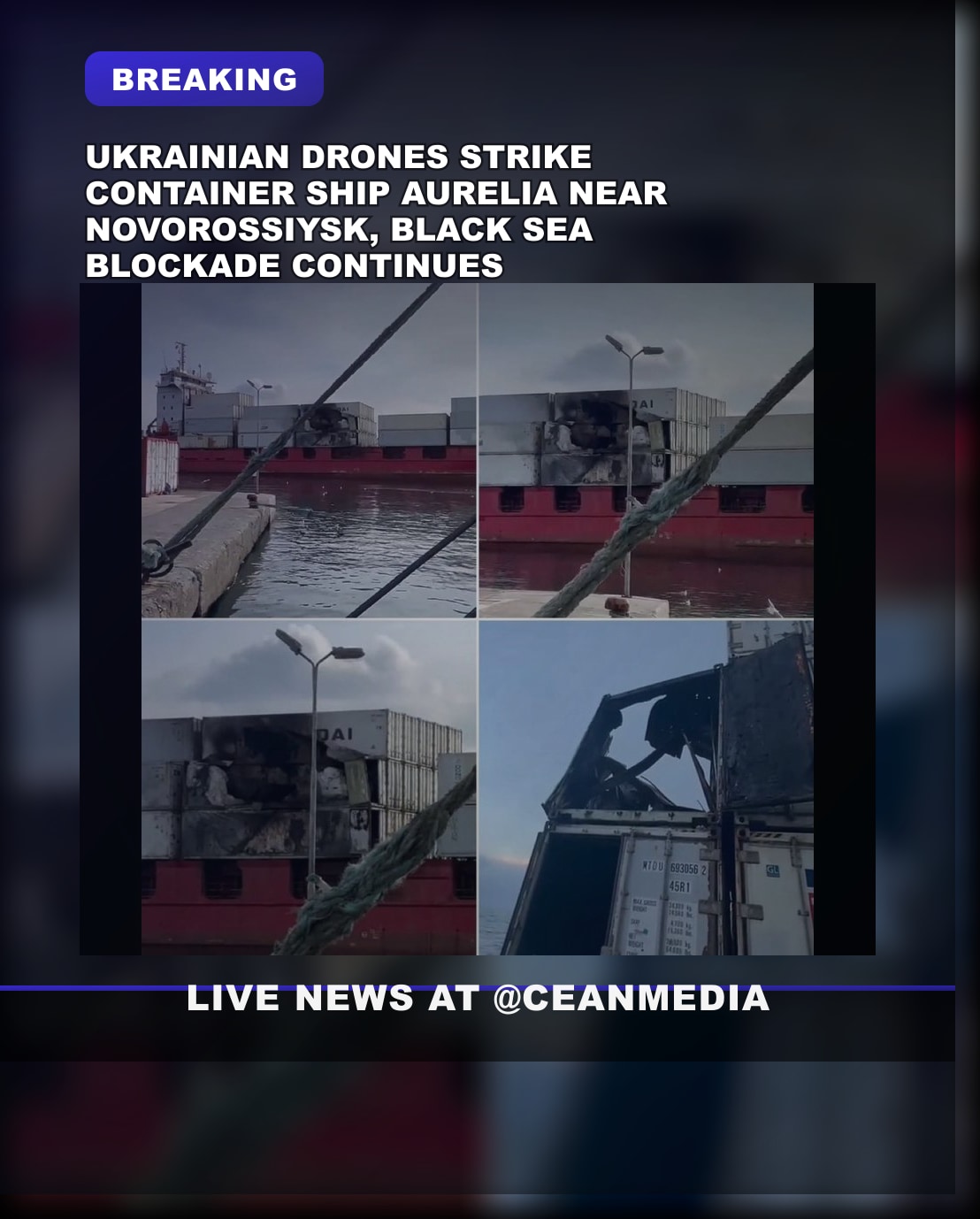 Illustrative photo for: Ukrainian drones Black Sea strike hits container ship