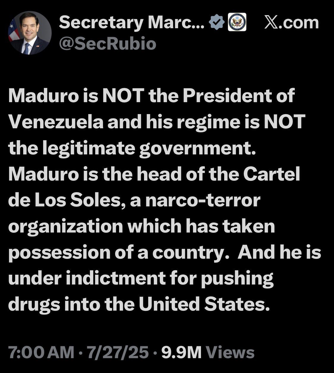 Illustrative photo for: U.S. Declares Maduro No Longer President of Venezuela