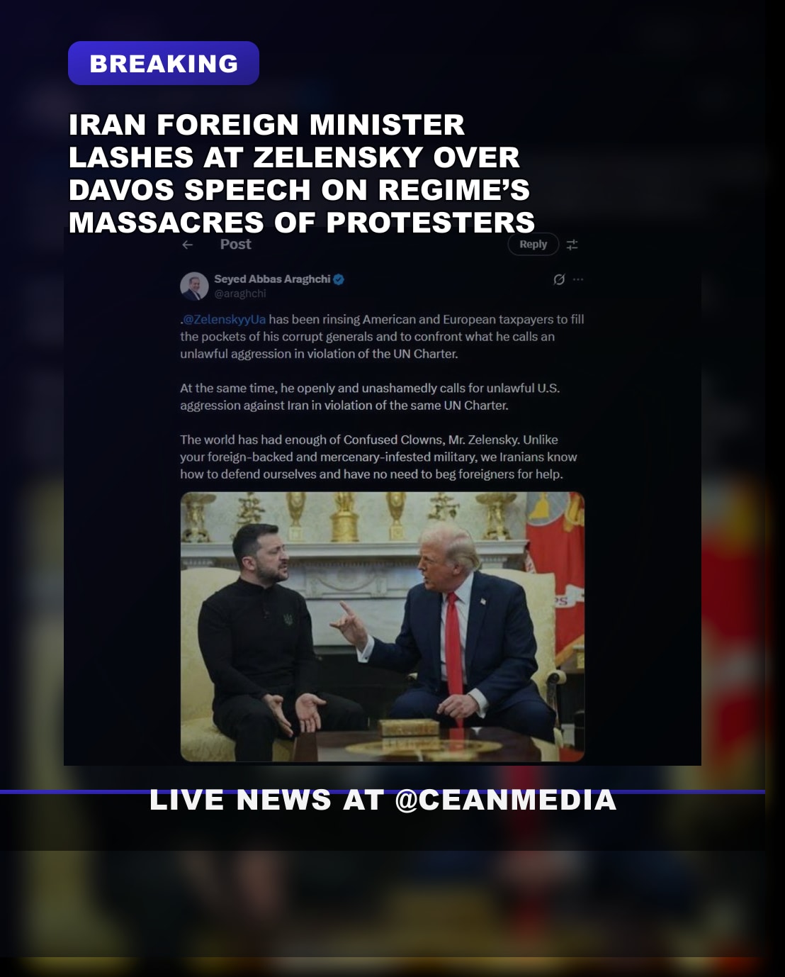 Illustrative photo for: Iran Foreign Minister Criticizes Zelensky Over Davos