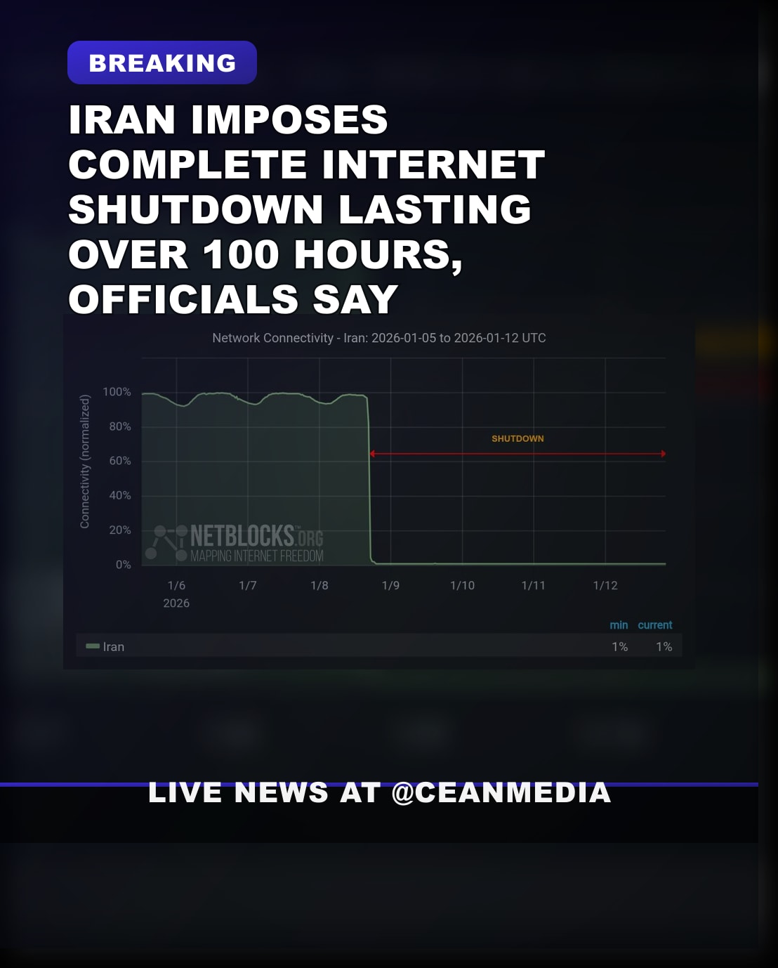 Illustrative photo for: Iran internet shutdown hits over 100 hours in latest