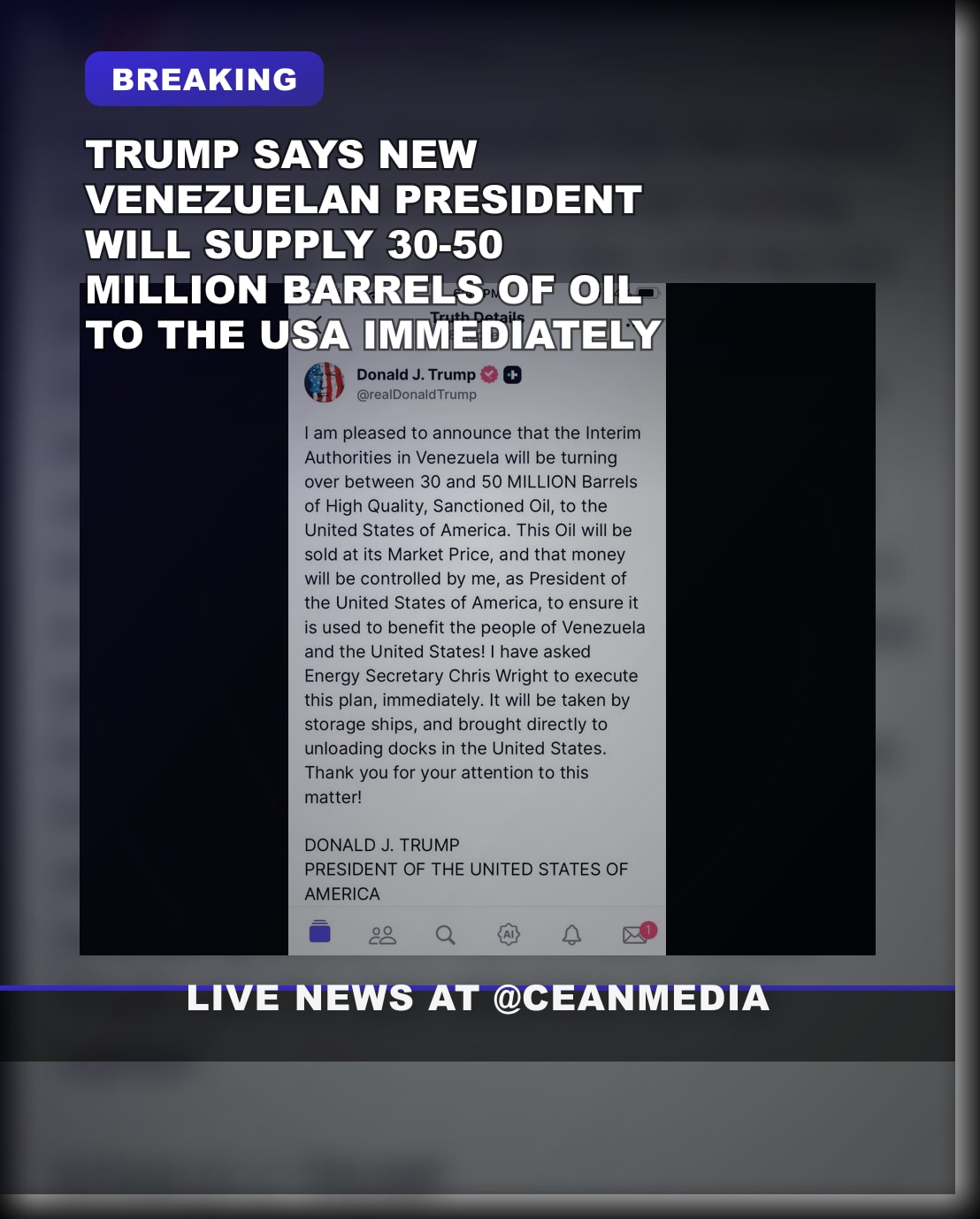 Illustrative photo for: Trump Claims Venezuelan Oil Deal Will Send 30-50 Million