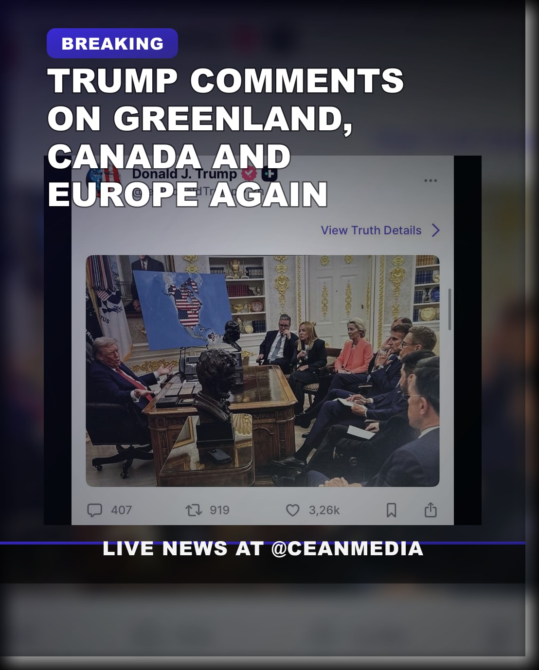 Illustrative photo for: Breaking: Trump Shares Comments on Greenland, Canada, and