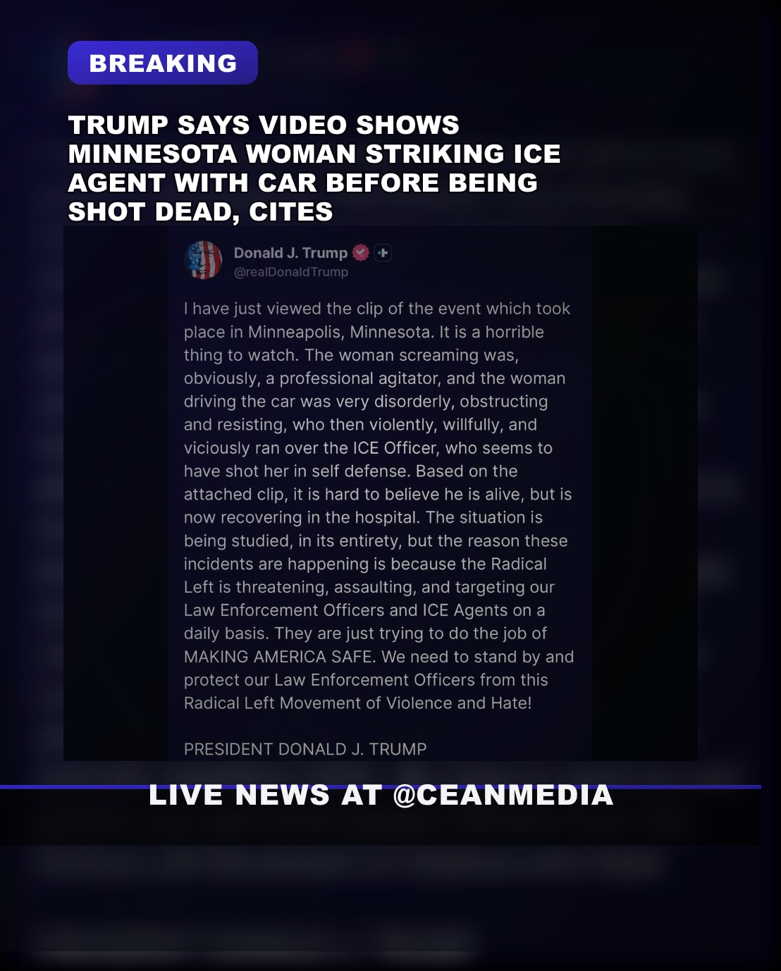 Illustrative photo for: Trump ICE agent attack: Trump Claims Video Shows Woman