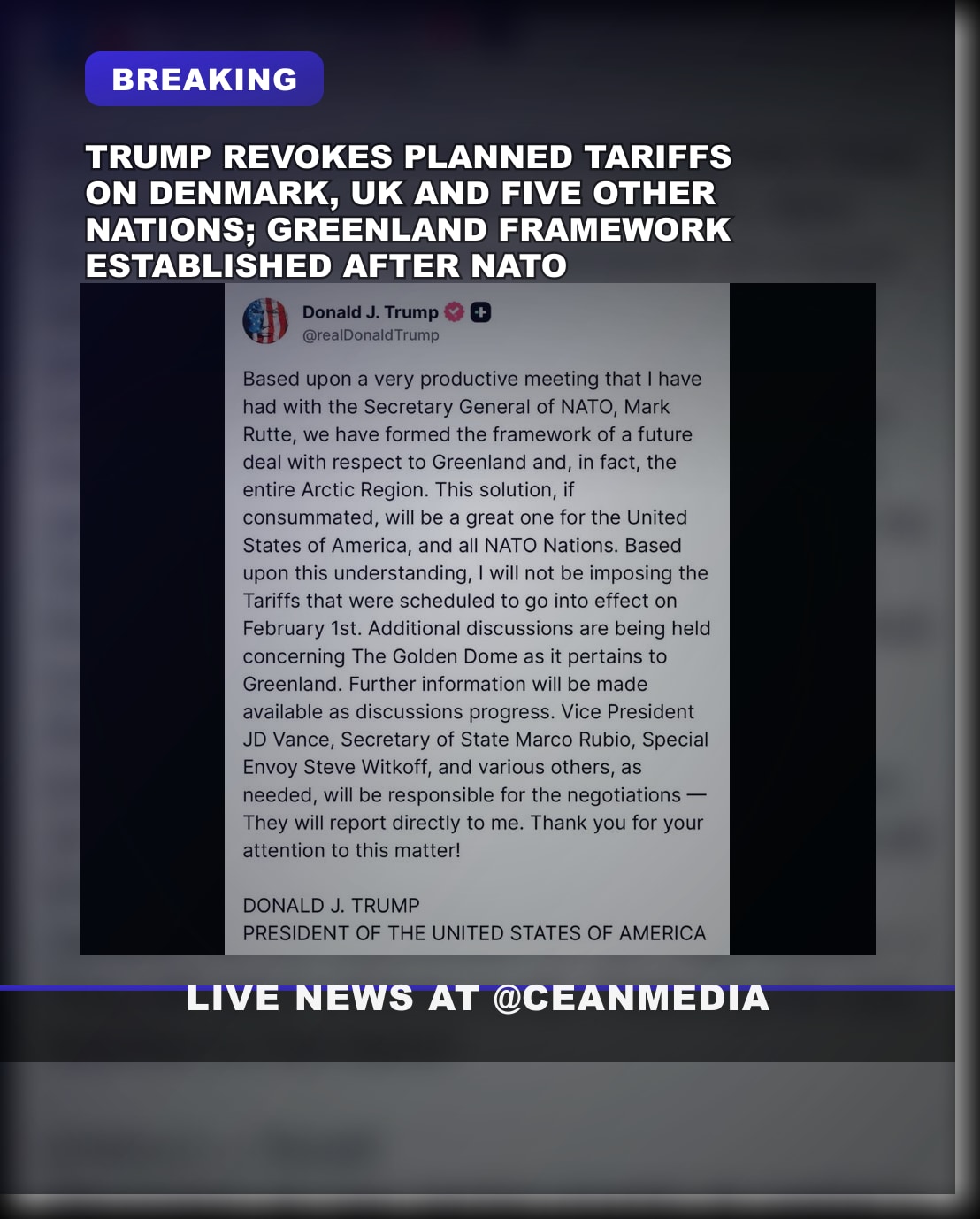 Illustrative photo for: Trump tariffs Greenland deal: President cancels tariffs and