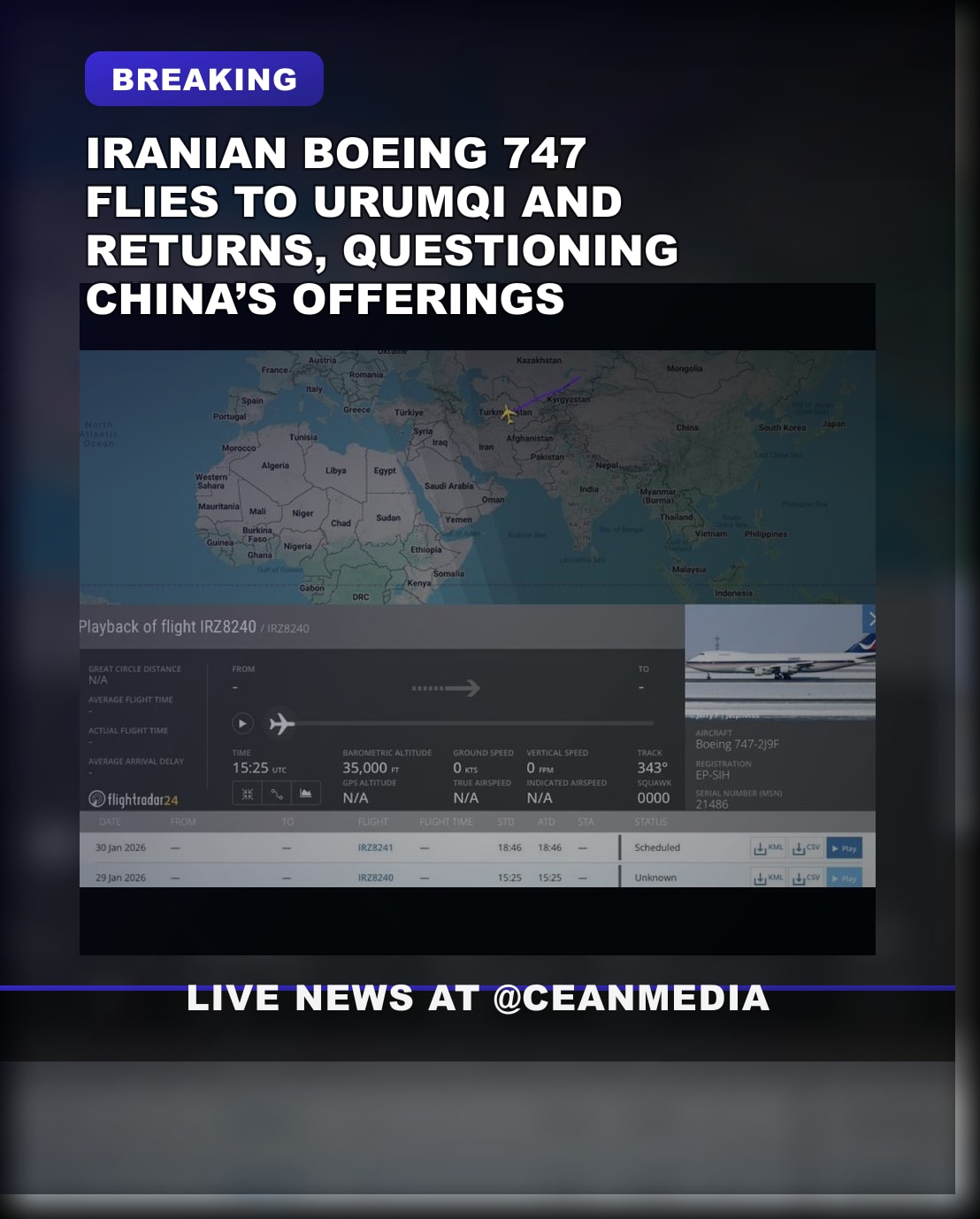 Illustrative photo for: Iranian Boeing Flight Sparks Attention Amid Iran-Urumqi