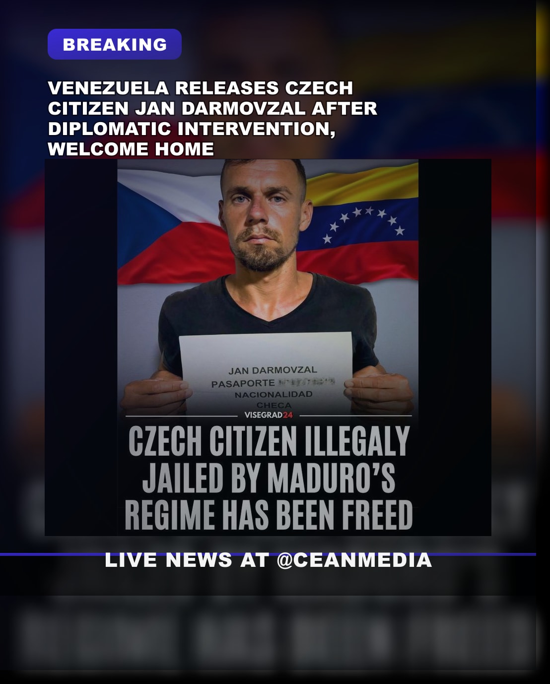 Illustrative photo for: Jan Darmovzal released Venezuela after diplomatic efforts