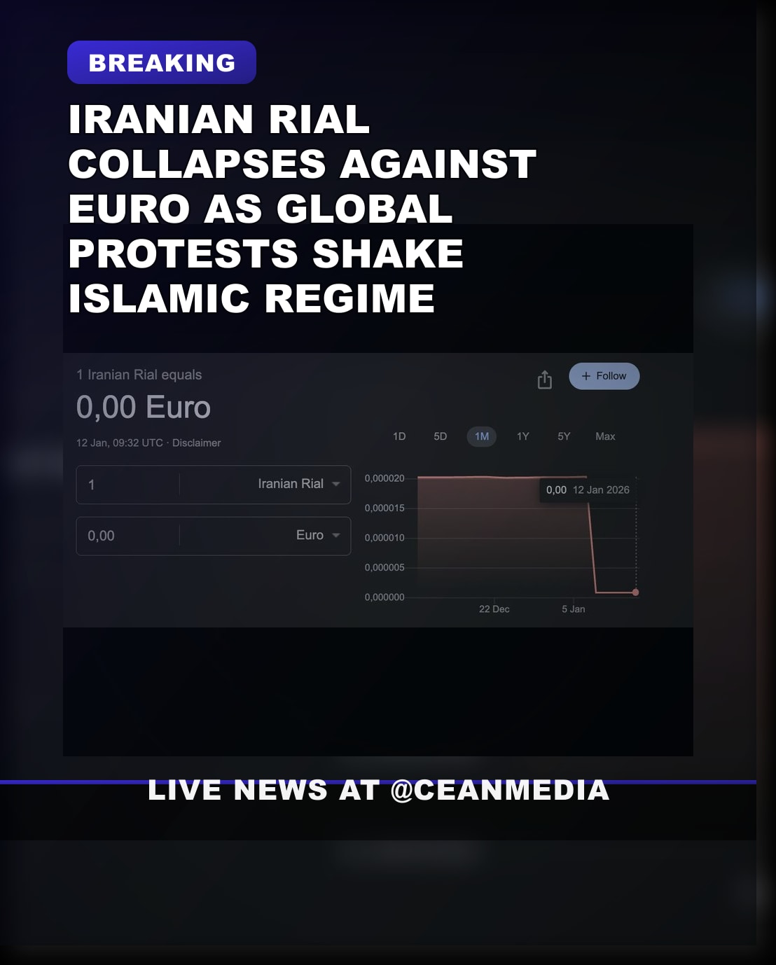 Illustrative photo for: Iranian Rial currency collapse: Rial plummets against Euro