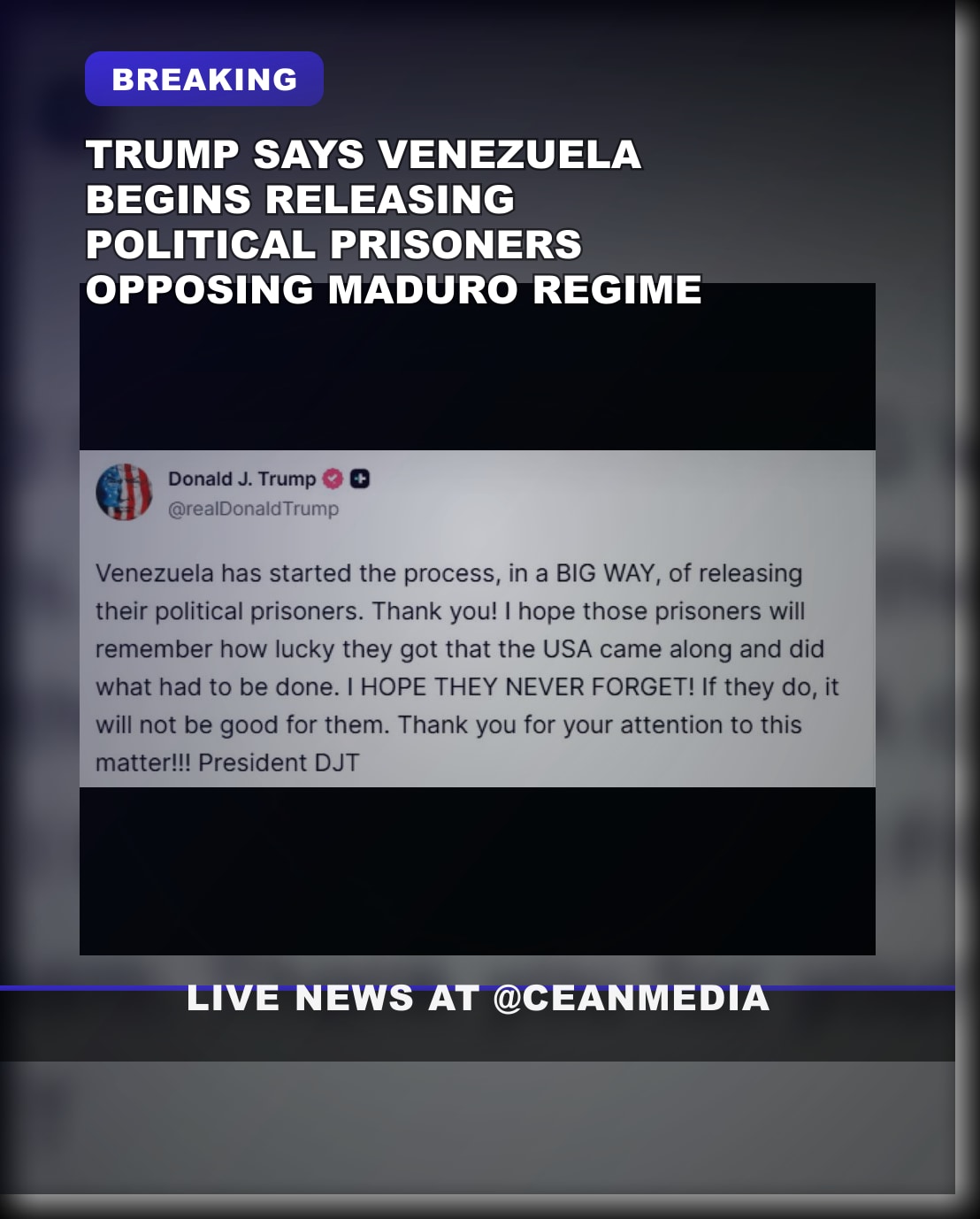 Illustrative photo for: Trump Claims Venezuela Political Prisoner Release Underway