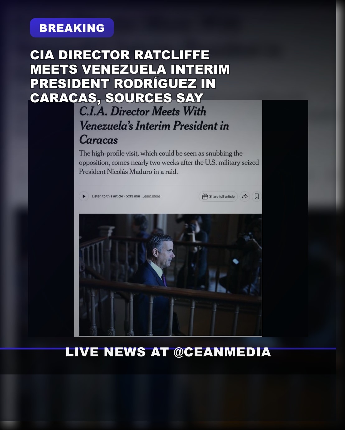 Illustrative photo for: Breaking: CIA Venezuela meeting with Interim President