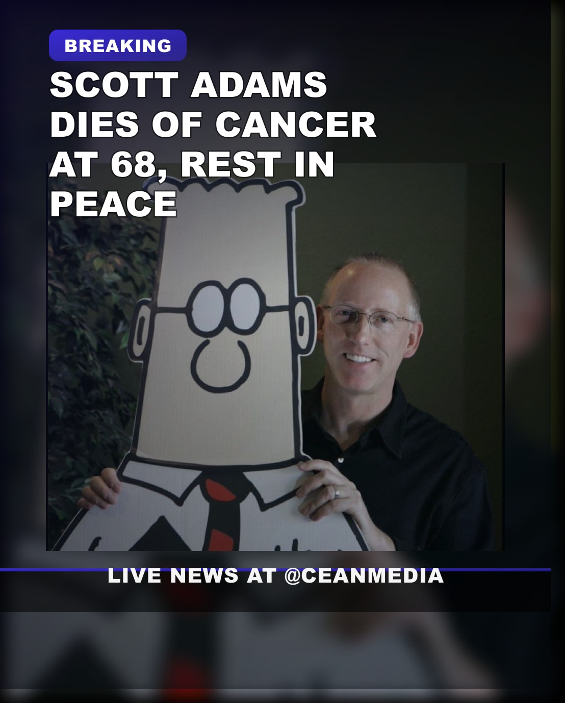Illustrative photo for: Scott Adams passing: Comedian and Writer Dies at 68 After