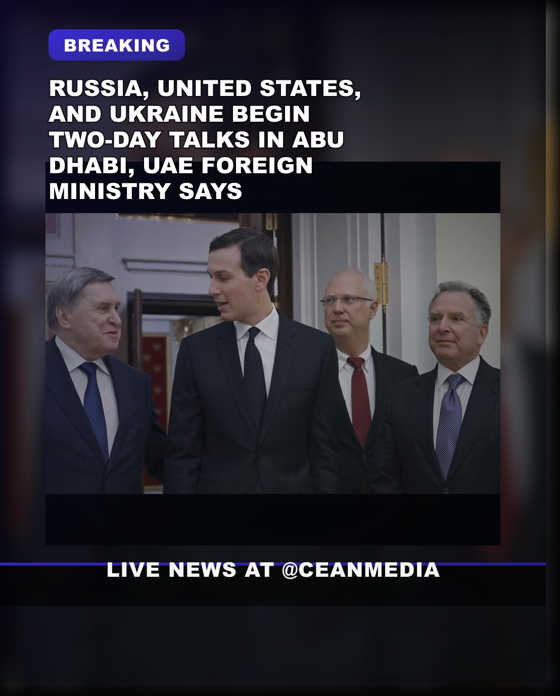Illustrative photo for: Russia US Ukraine negotiations commence in Abu Dhabi amid