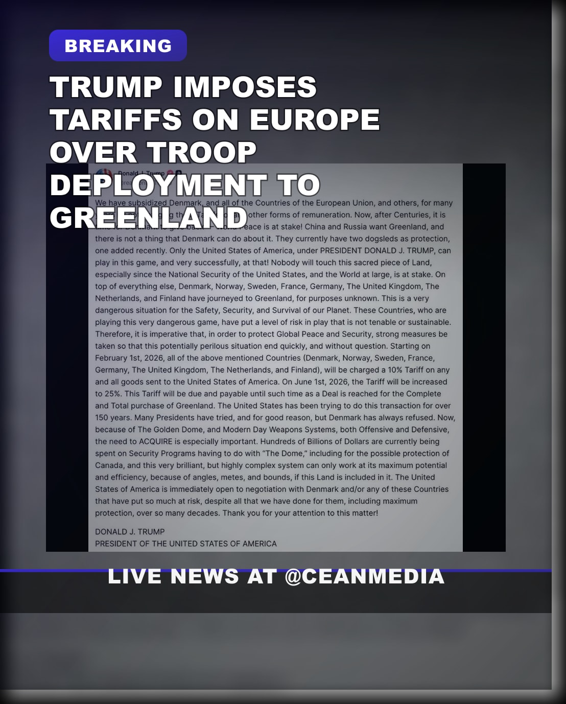 Illustrative photo for: Breaking: Trump Tariffs European Countries over Greenland