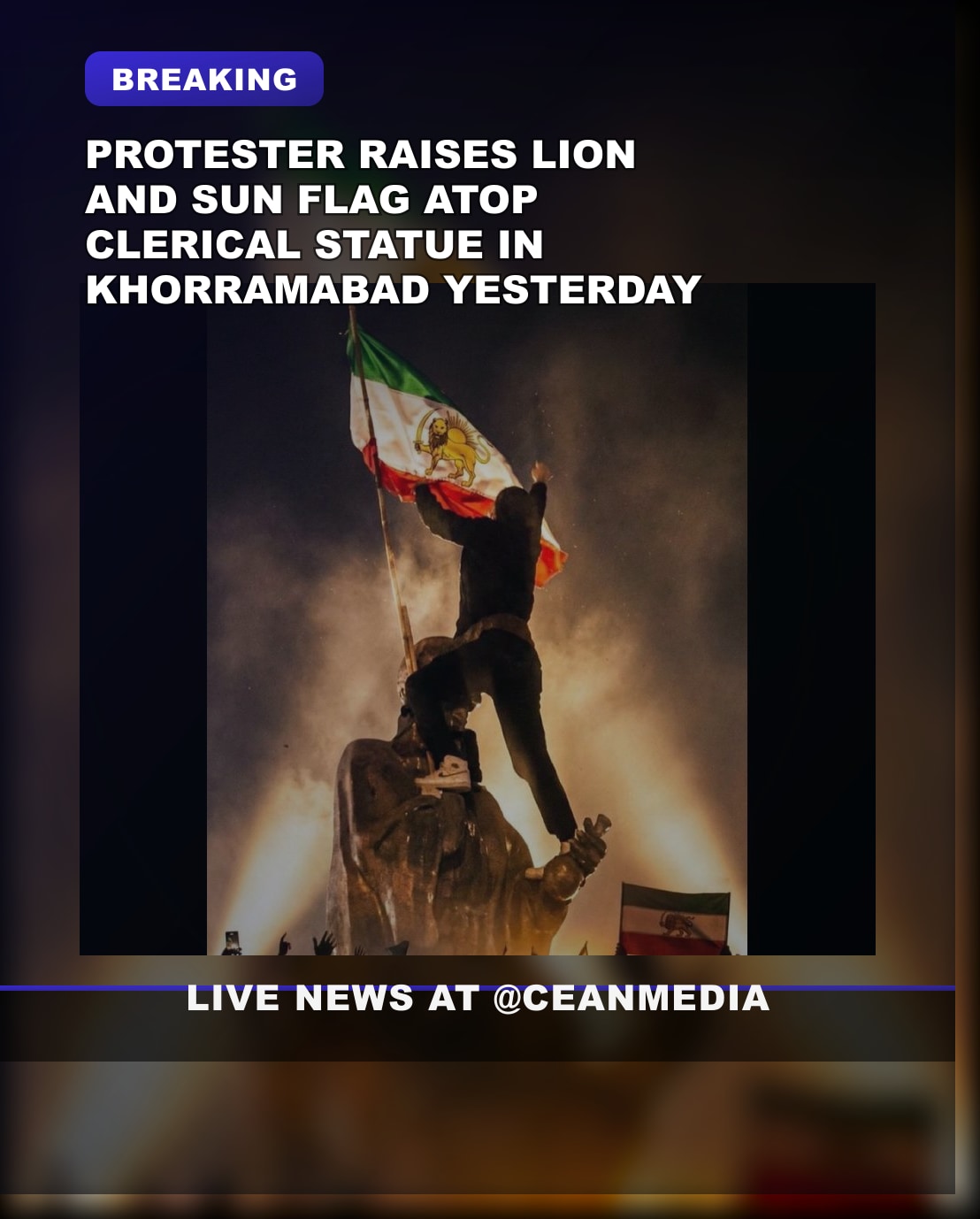 Illustrative photo for: Anti Regime Protester Raises Lion and Sun Flag in