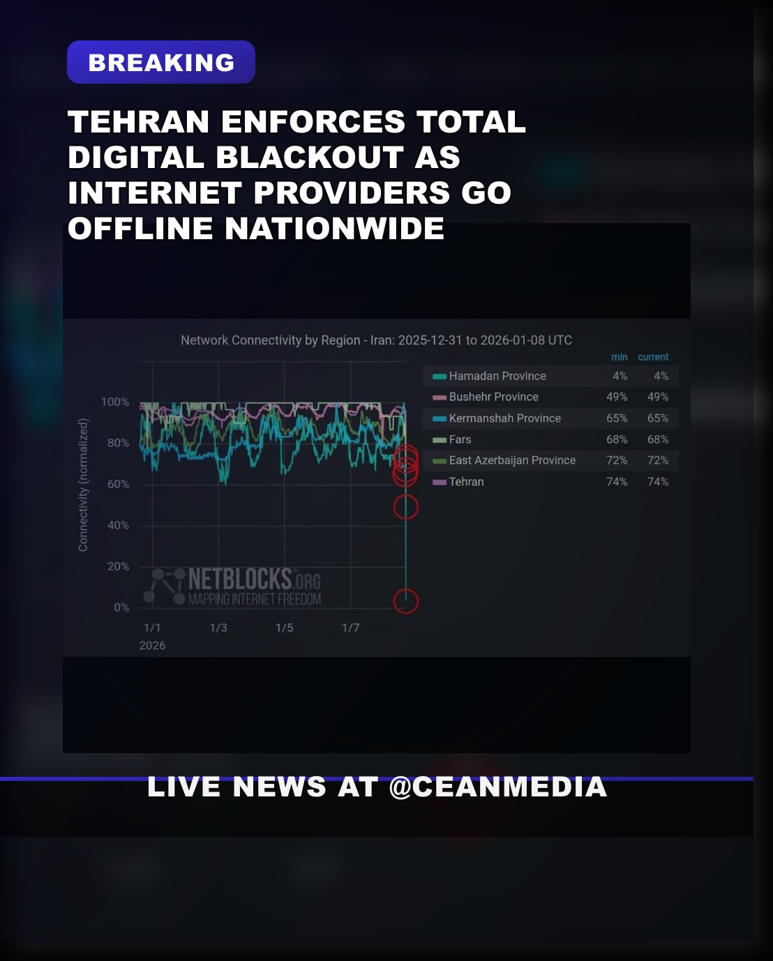 Illustrative photo for: Breaking: Tehran internet blackout affects entire city