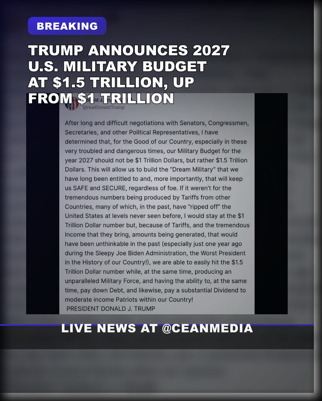 Illustrative photo for: Trump Calls for US Military Budget Increase to $1.5