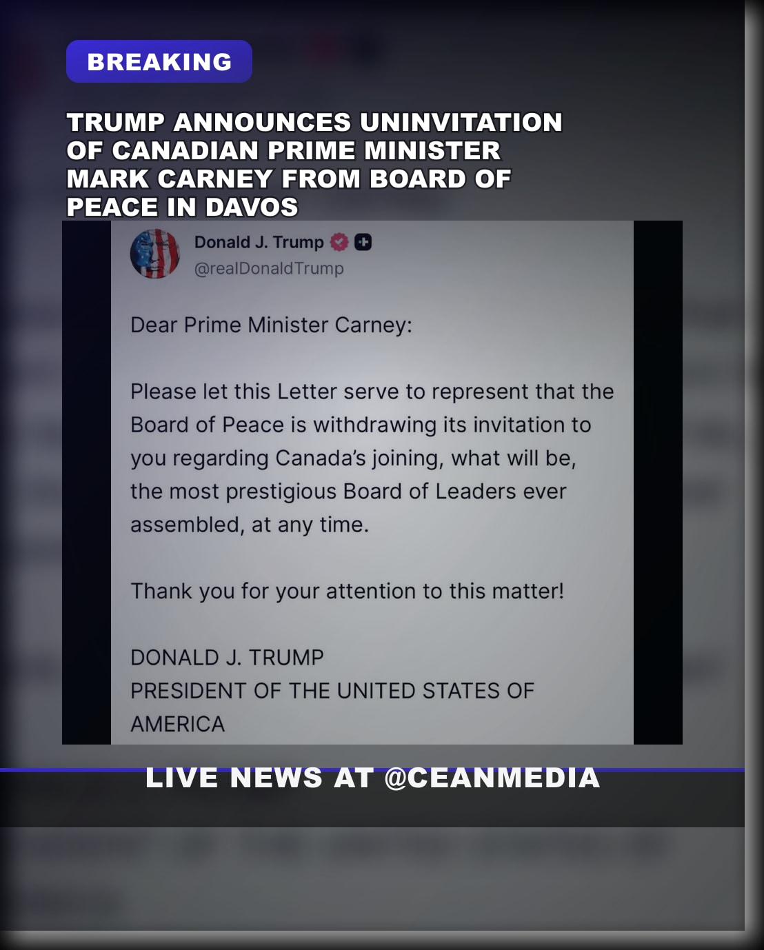 Illustrative photo for: Trump uninvites Canadian Prime Minister after Davos speech