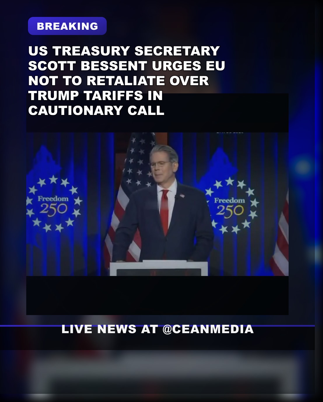 Illustrative photo for: US Treasury Secretary Bessent Urges EU to Avoid Retaliation