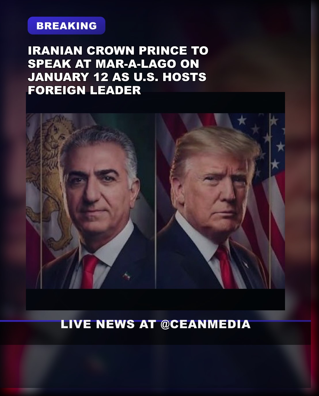 Illustrative photo for: Iranian Crown Prince Speech Scheduled at Mar-a-Lago on Jan