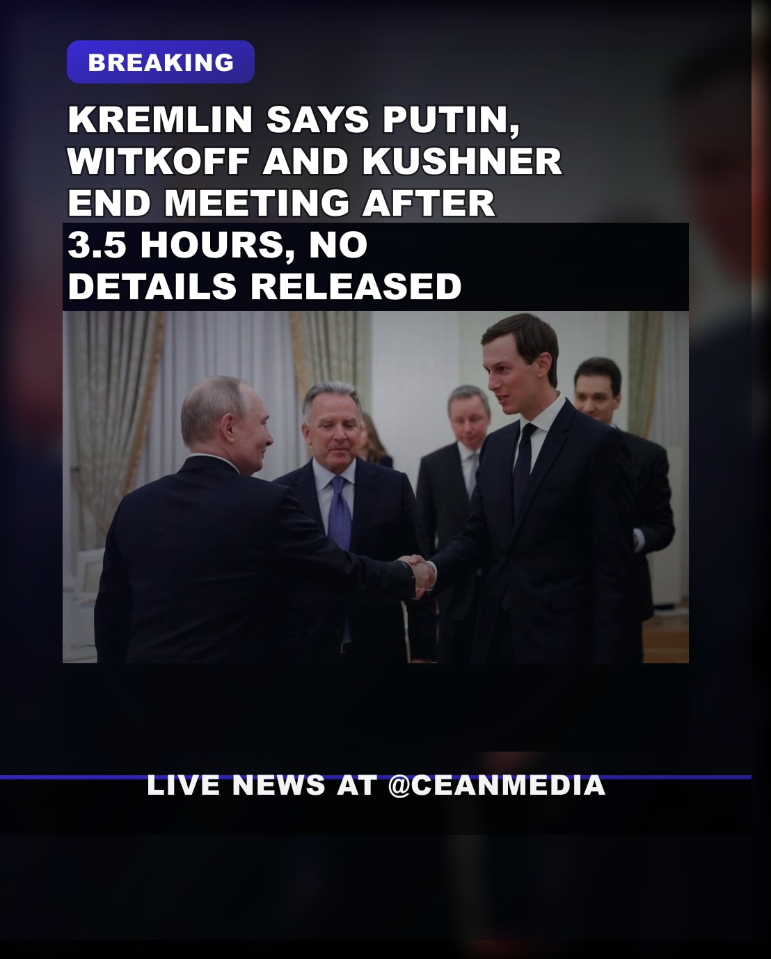 Illustrative photo for: Putin Witkoff Kushner Meeting Lasts 3.5 Hours, Kremlin