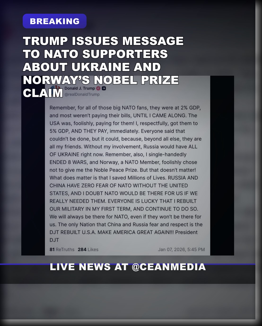 Illustrative photo for: Trump NATO message: Claims He Prevented Russian Ukraine