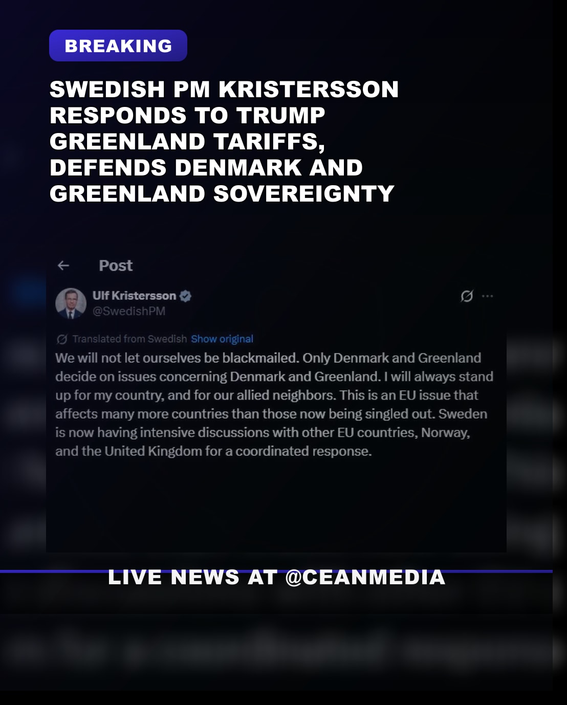 Illustrative photo for: Swedish PM Kristersson Condemns Trump’s Greenland Tariffs,