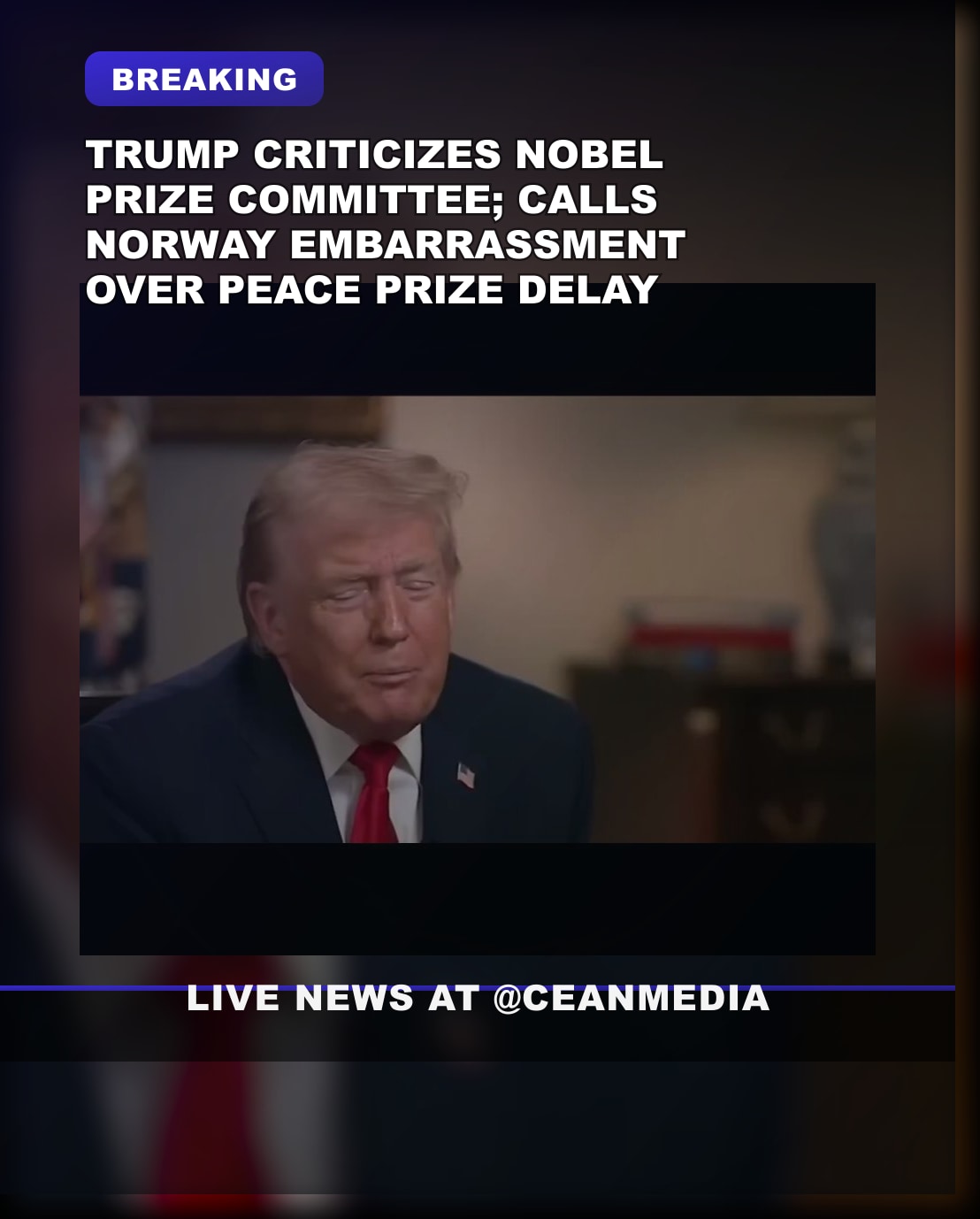 Illustrative photo for: Trump Nobel Peace Prize: Trump Comments on Not Receiving