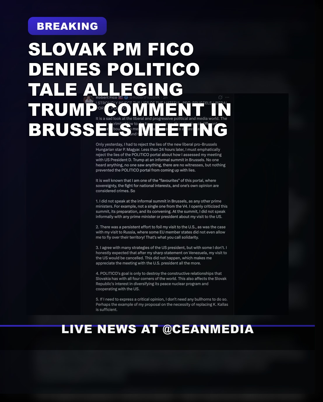 Illustrative photo for: Fico rejects POLITICO claim over Trump’s alleged “dangerous