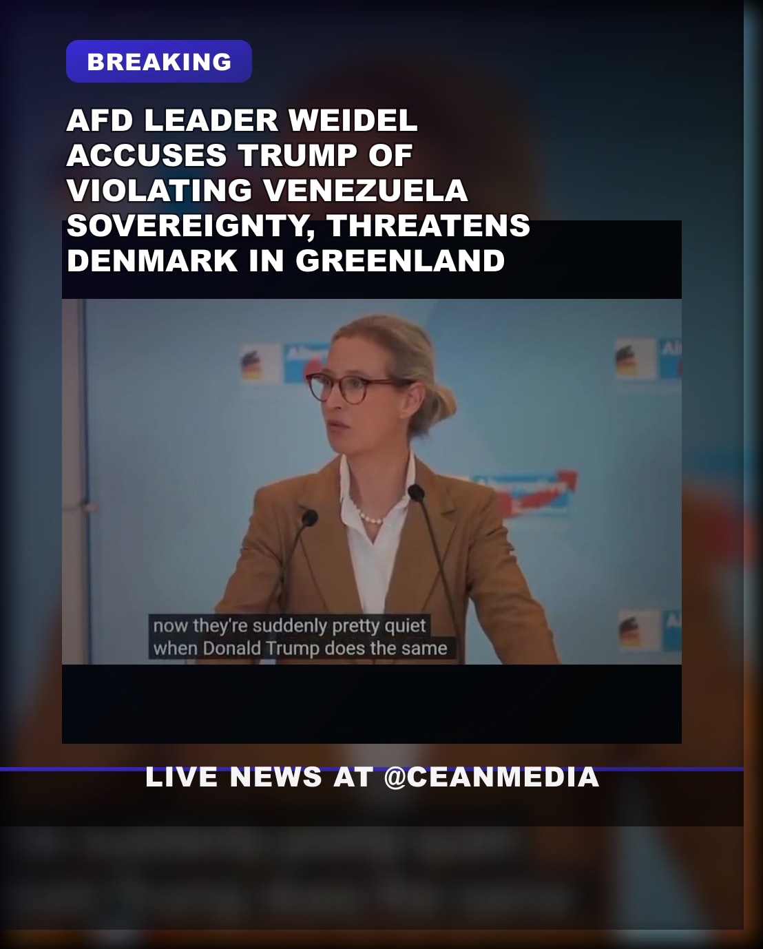 Illustrative photo for: AfD Weidel sovereignty threat: Leader Condemns Trump Over