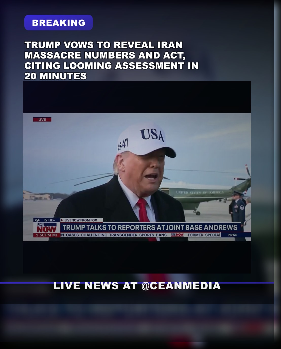 Illustrative photo for: Trump Iran massacre response: Promises action after death