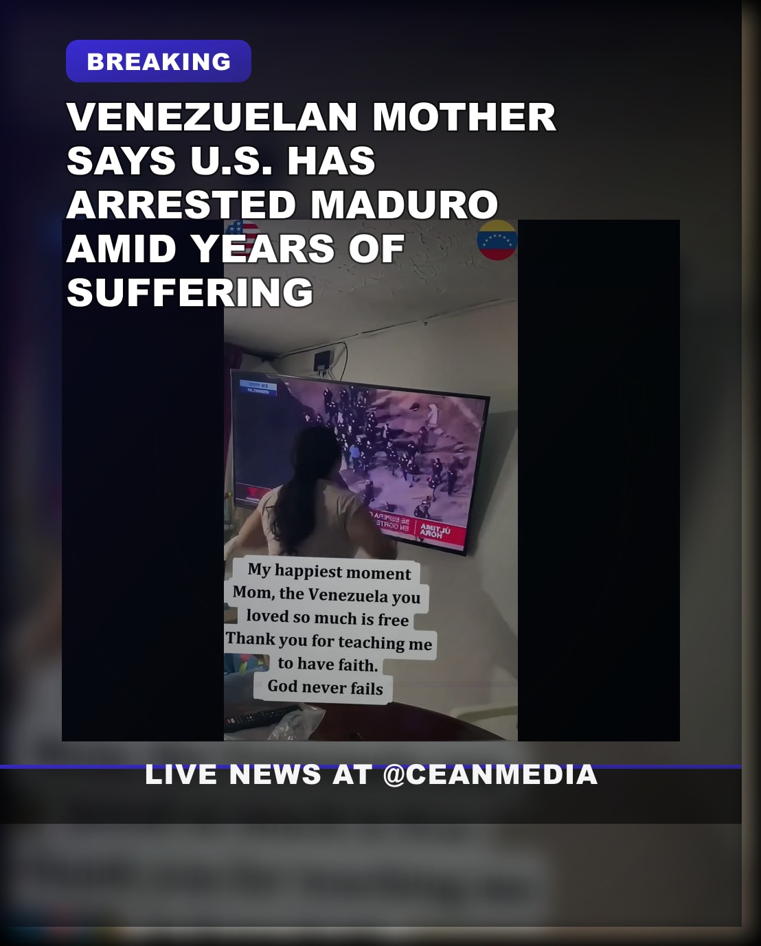 Illustrative photo for: Venezuelan mother reacts to Maduro arrest amid years of