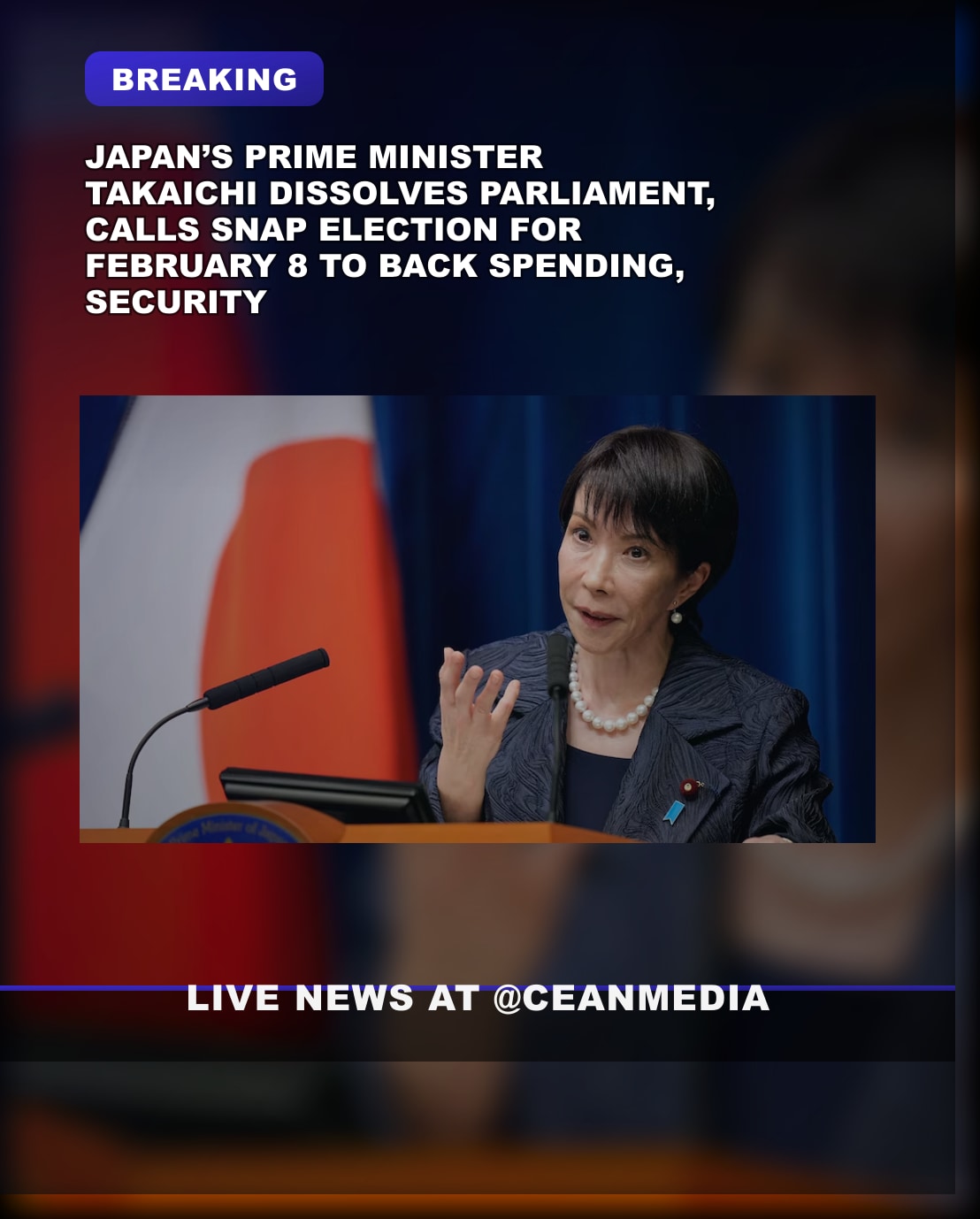 Illustrative photo for: Japan snap election plan: Prime Minister Sanae Takaichi