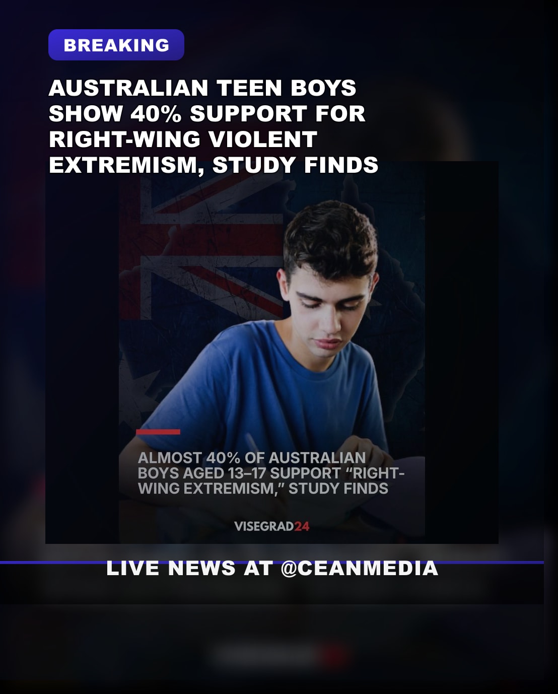 Illustrative photo for: Teenagers attitude extremism Australia: 40% of teen boys