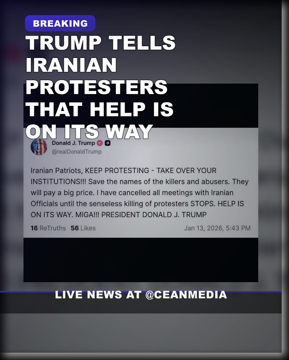 Illustrative photo for: Trump Iran protest support: Former President encourages