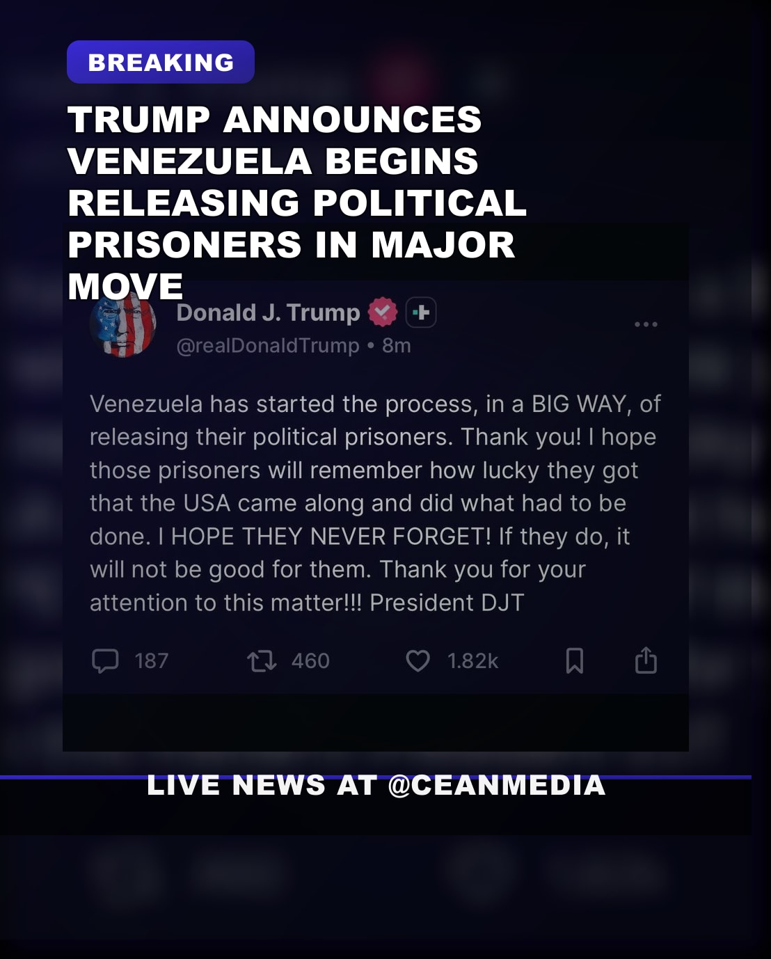 Illustrative photo for: Trump Welcomes Venezuela Political Prisoners Release