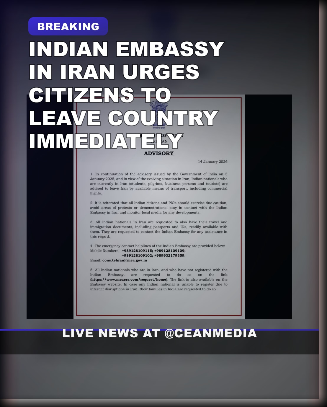 Illustrative photo for: Indian embassy Iran evacuation: Citizens urged to leave