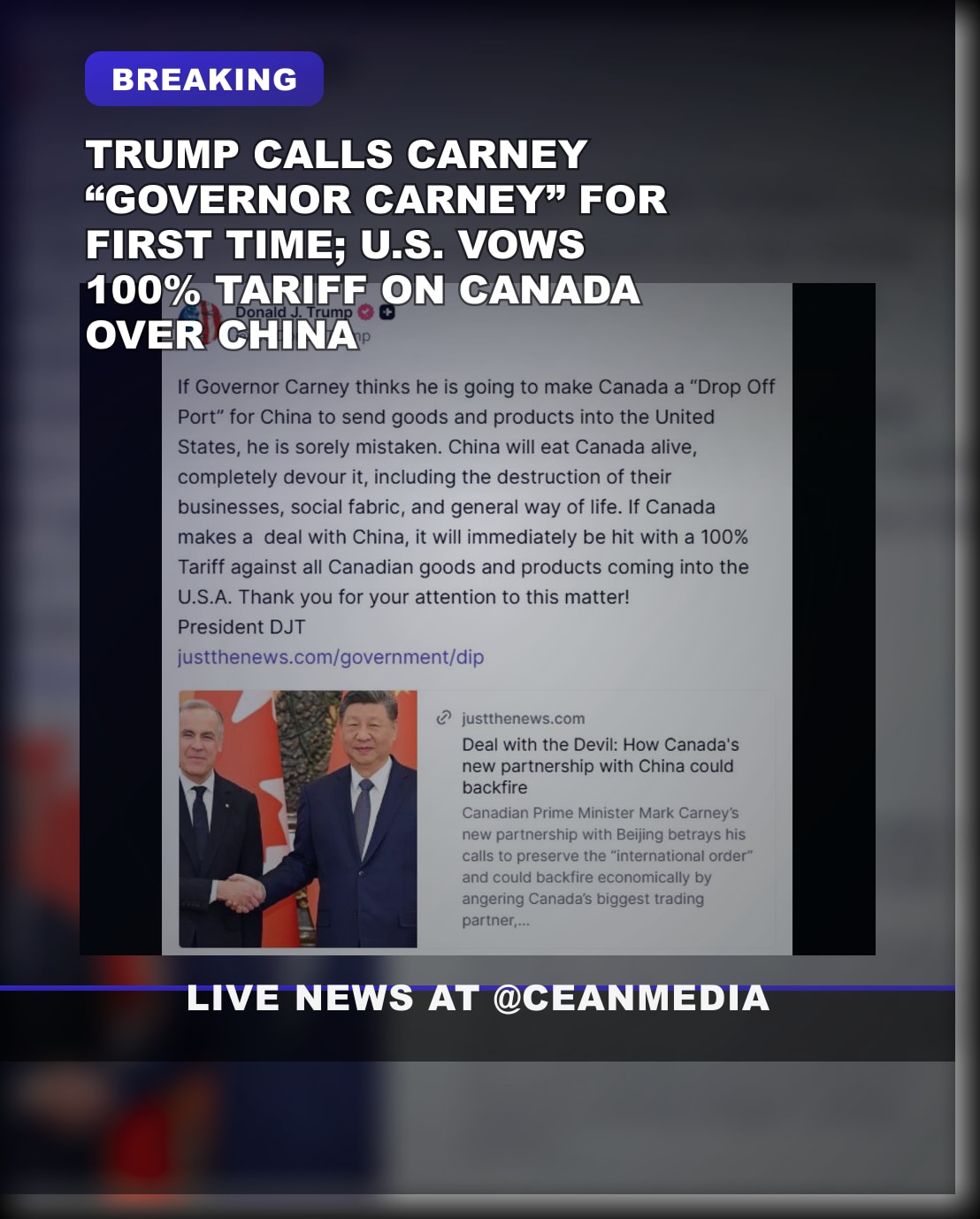 Illustrative photo for: Trump Carney tariff announcement: Trump Referes to Carney