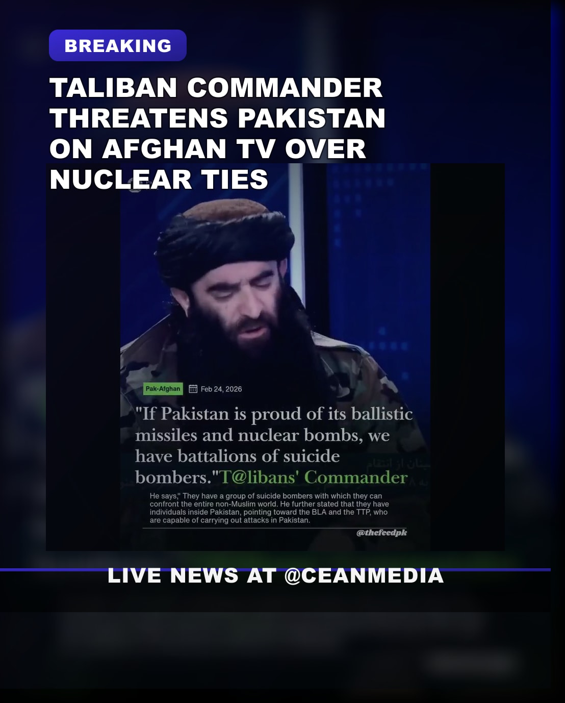 Illustrative photo for: Taliban threats Pakistan nukes: Afghan commander warns on TV