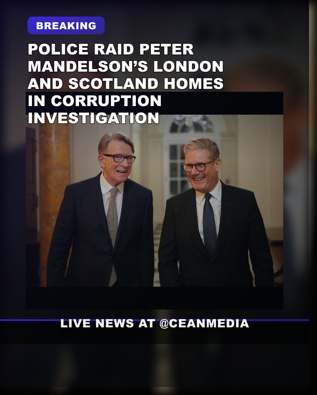 Illustrative photo for: Police raid Mandelson homes across London and Scotland