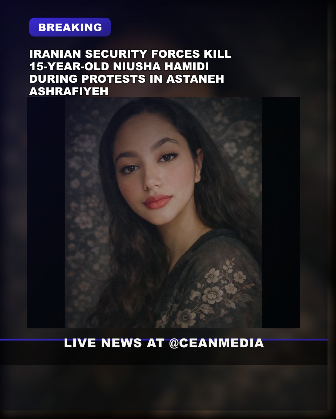 Illustrative photo for: Niusha Hamidi protest death: 15-Year-Old Killed During Iran