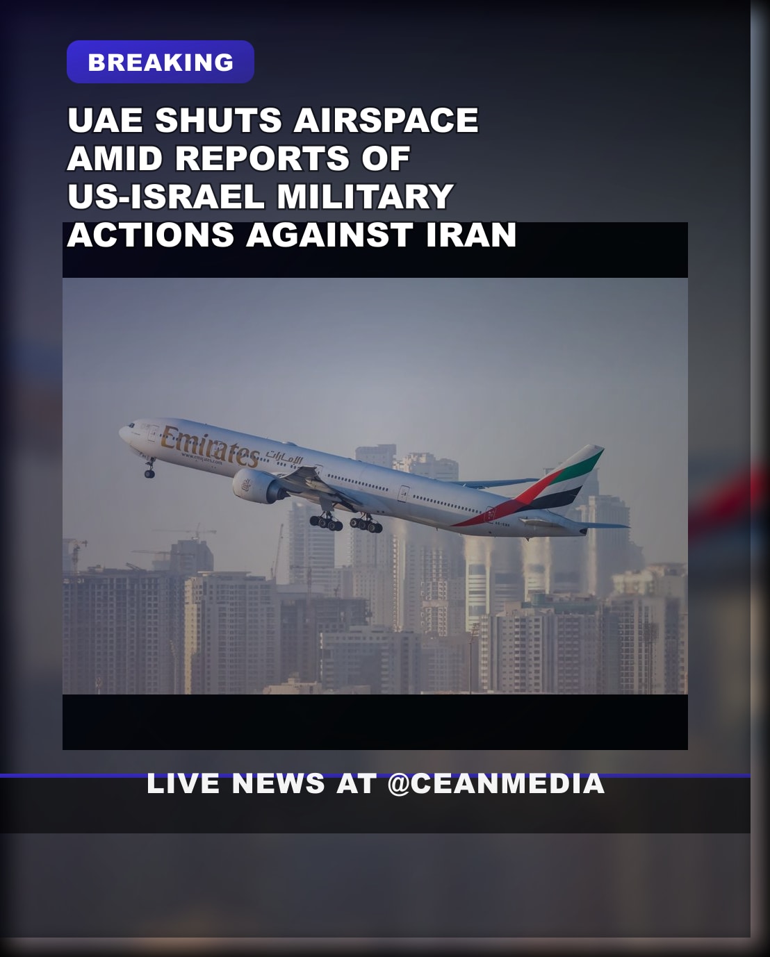 Illustrative photo for: UAE Airspace Closure Military Actions Iran: Shuts Amid