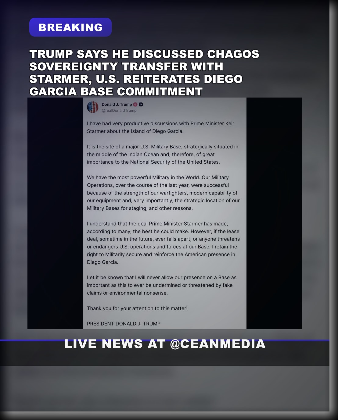 Illustrative photo for: Trump Chagos sovereignty discussion: Keir Starmer talks,