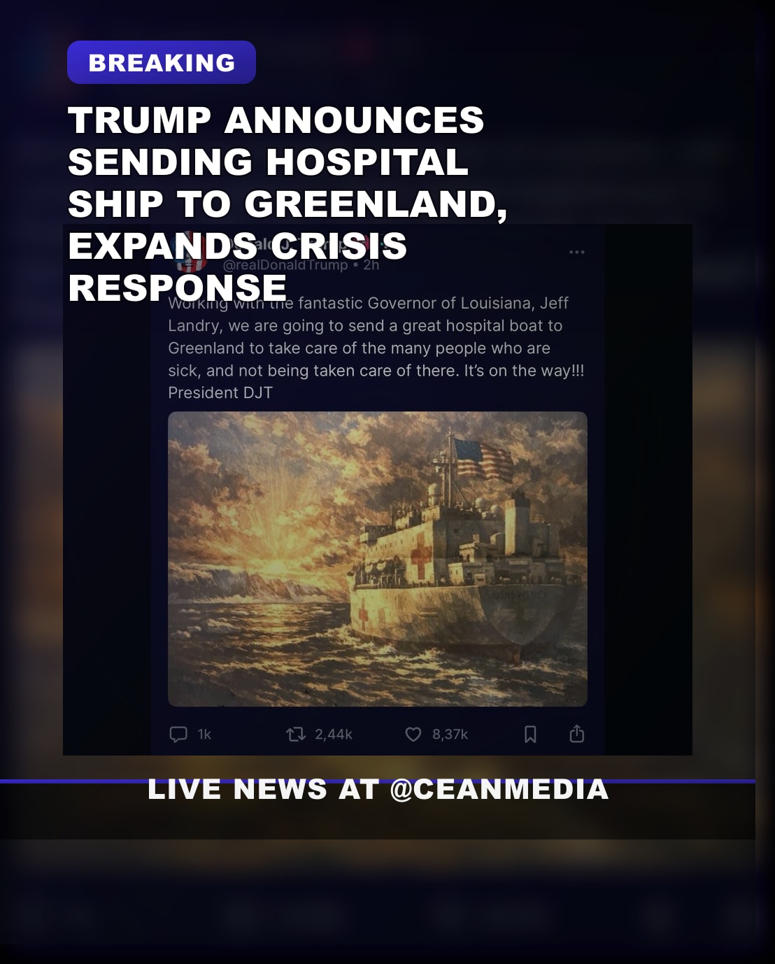 Illustrative photo for: Trump hospital ship Greenland to Greenland aid gesture?