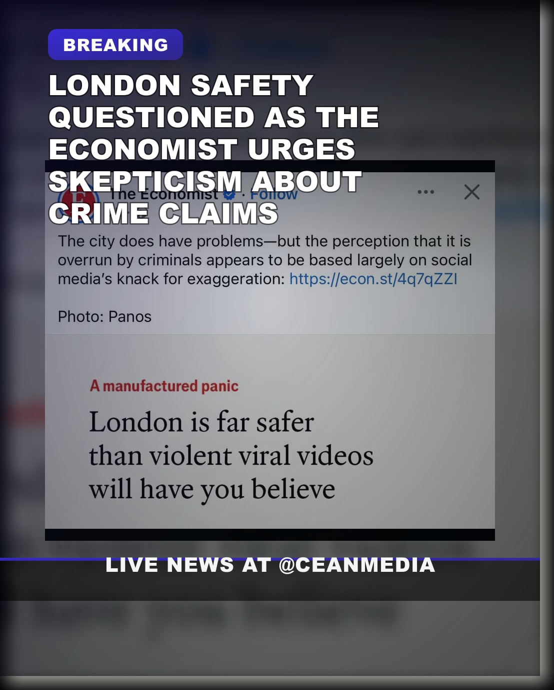 Illustrative photo for: London safety false perception: The Economist questions its